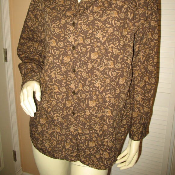 Vintage Y2K Gap Long Sleeve Button Up Shirt Top S Brown Floral Grannycore Preppy - Picture 4 of 8